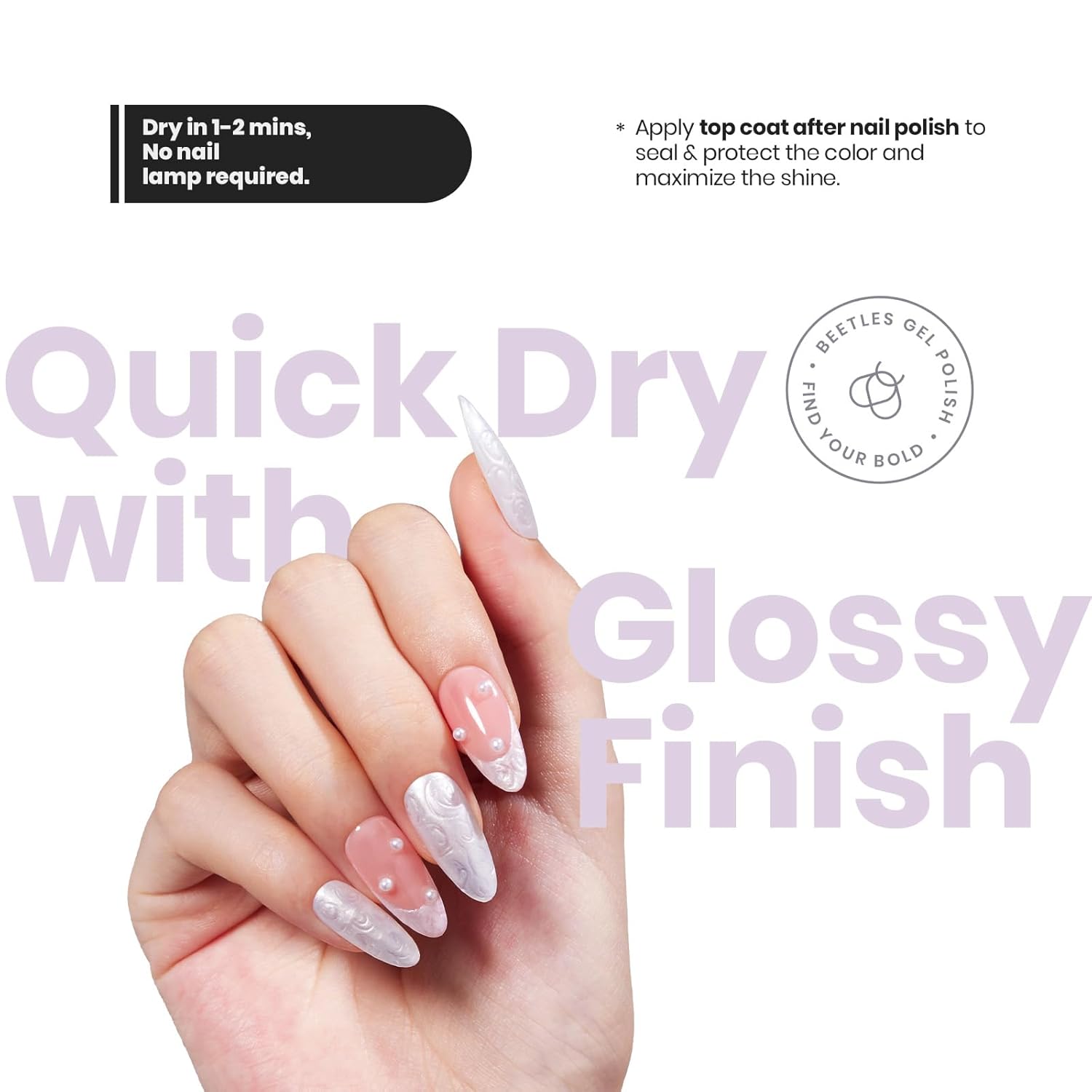 Beetles 2 in 1 Nail Strengthener Polish 1Pcs 15ml Pearl White Nail Polish-Fast Drying & Long Lasting Nail Polish Pearlescent Sheen Nail Lacquer Shimmer Art Effect for Nail Salon-Quality Results - Image 5