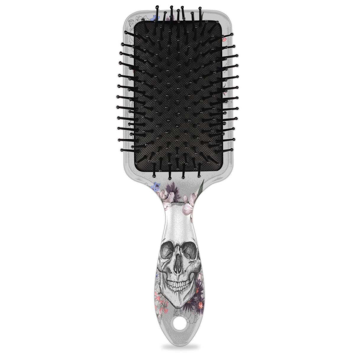 Flower Skull Hair Brush, Day of the Dead Sugar Skull Wet Dry Air Cushion Hair Brush Plastic Detangler Hair Brush for Kids Adults Back To School Gift Women Men - Image 2