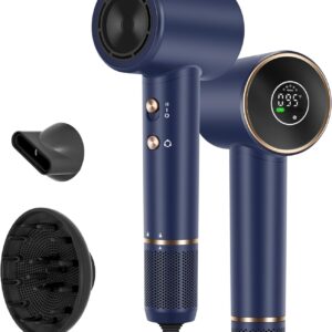 Hair Dryer, 110, 000 RPM Air-Sonic Blow Dryer with High-Speed Brushless Motor, Cool Care Dry Display & 200 Million Negative Ionic, PARWIN PRO BEAUTY 1875W Hairdryer for Home Travel,Prussian Blue