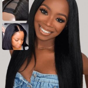 UNICE EasiContour V Part Wigs Human Hair Yaki Straight Glueless Wigs Human Hair Clip in Vpart Wig No Sew in No Glue Upgrade U Part Human Hair Wig Beginner Friendly 16 inches