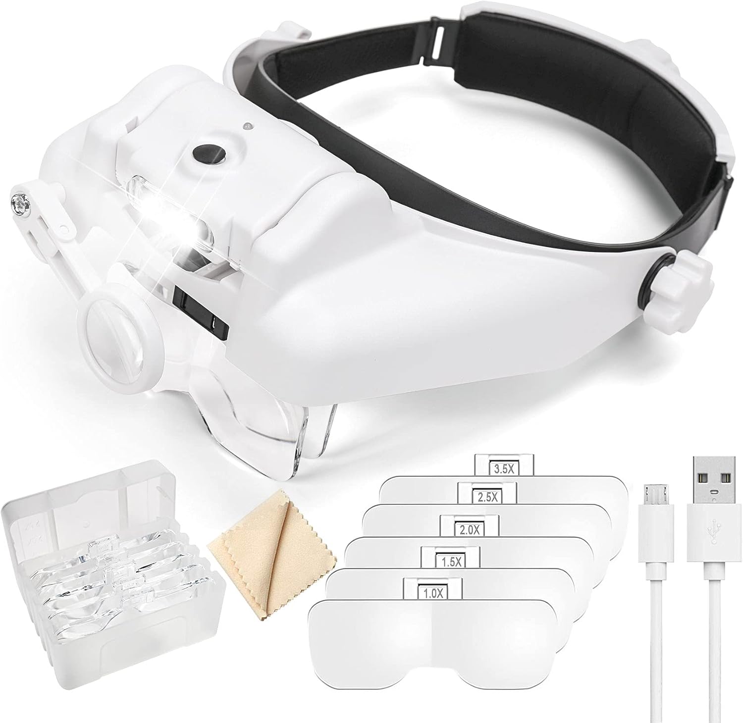 Headband Magnifying Glass with Light, Rechargeable Head Magnifying Glasses 1X to 14X, Magnifier Headset with 6 Detachable Lens, Hands Free Head Mount Magnifier for Close Work Reading Crafts - Image 8