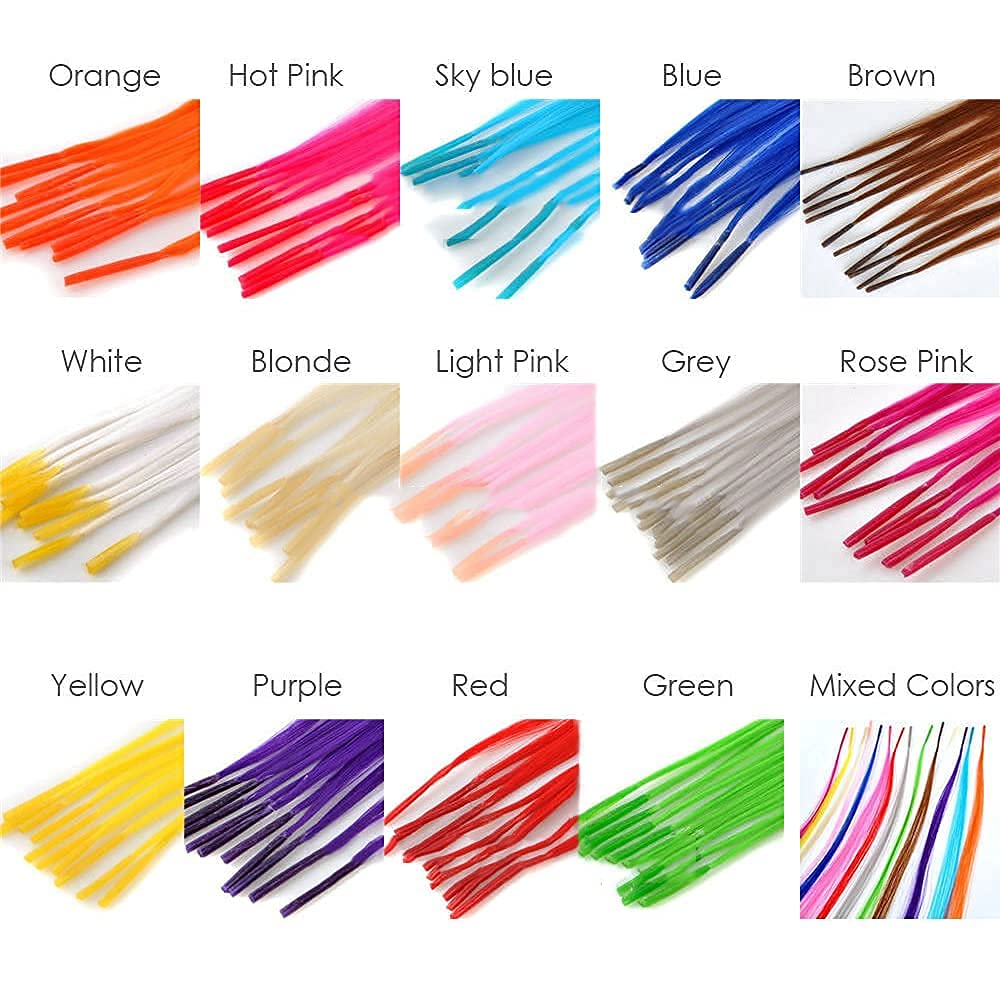 100 Strands 20" Party Colors Hair Extensions Kit I-Tip Fusion Long Straight Hairpieces Synthetic Heat Resistant Highlight Feather Micro Ring Hair Accessories, Include 100 Microbeads with Hook Tool - Image 4