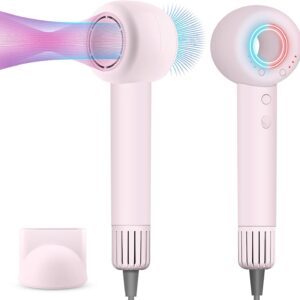 High Speed Hair Dryer, 160000 RPM Brushless Motor 500 Million Negative Ionic Blow Dryer, Travel Fast Drying Hairdryer, Low Noise, Lightweight, Blowdryer with Nozzle, Home Use,Pink