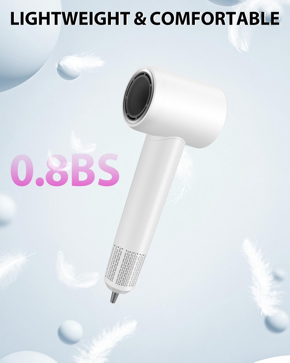 Hair Dryer Blow Dryer,180000 RPM High-Speed Brushless Motor 500 Millions Negative Ionic hairdryer for Fast Drying, Quiet Thermo-Control Hair dryers for Women Home Travel Salon (White) - Image 8