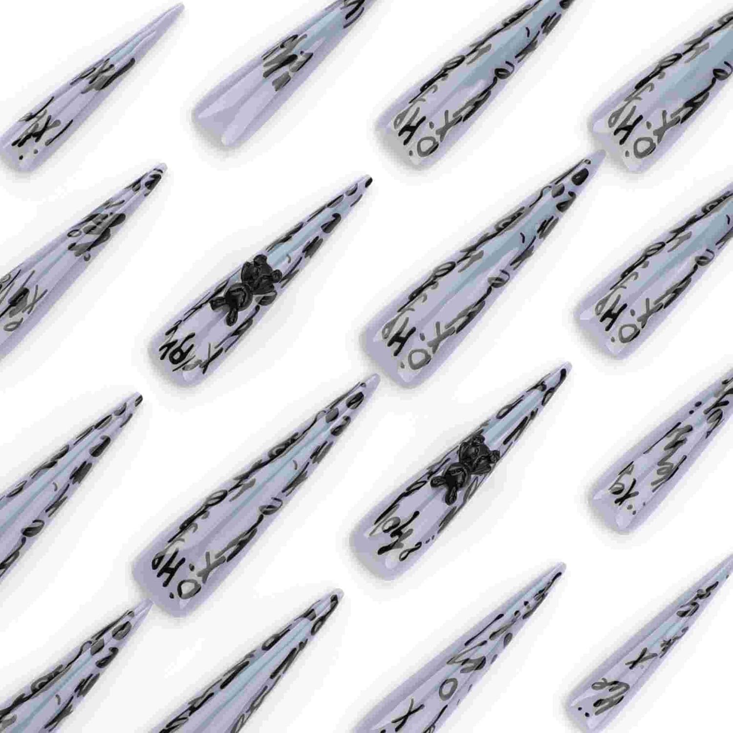 Extra Long Press On Nails with Designs Fake Nails XL Long Nails Grey Acylic Nails for Women and Girls - Image 3