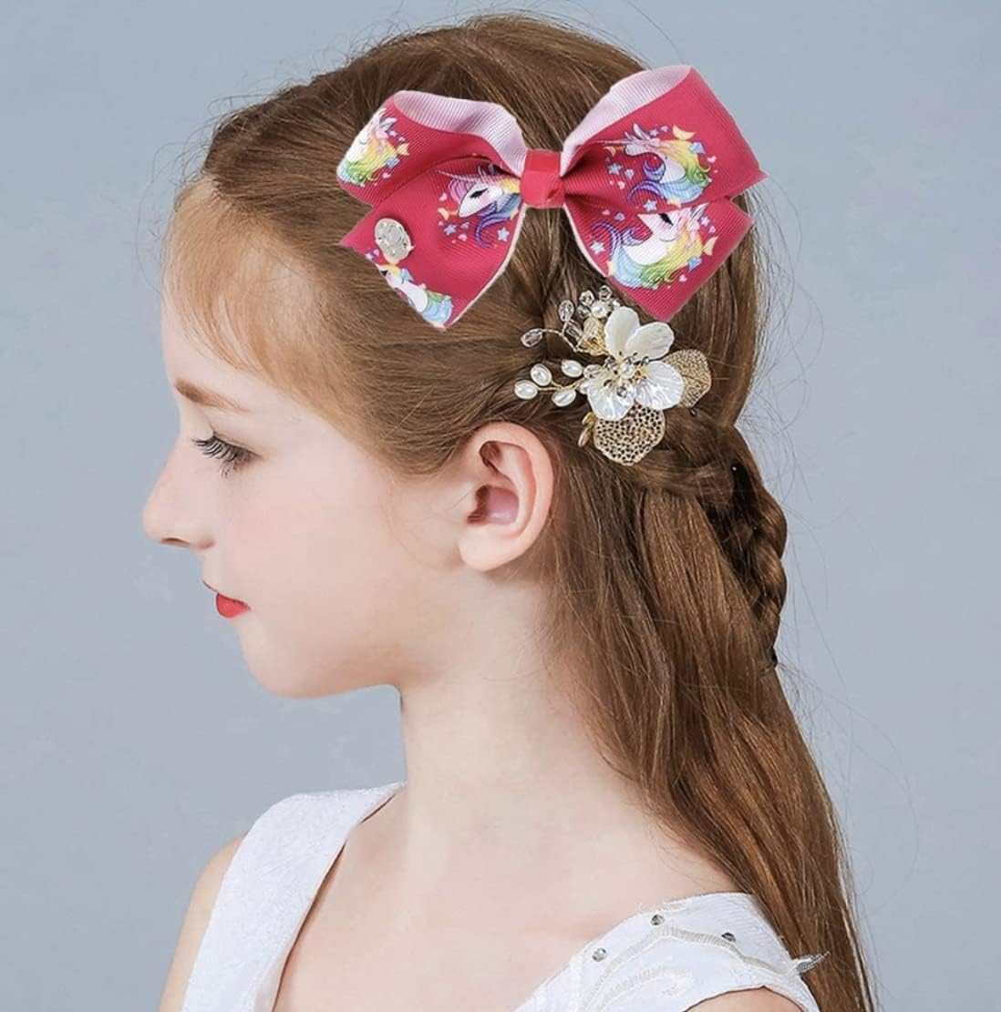 JOJO SIWA Hair bows Clips - 6 pieces/set siwa rainbow printed knot ribbon bow for girls handmade boutique hair clip children hair accessories (C) - Image 5