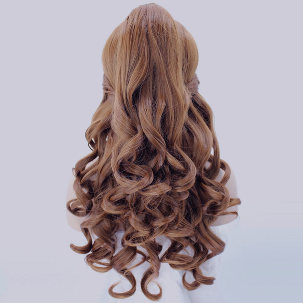 ANOGOL Hair Cap+Women Ponytail Wigs Curly Auburn Brown Cosplay Costume Wig for Halloween Costume Cosplay Wig, Curly Brown Wig Peluca De Princesa Brown Ponytail Wig For Halloween Party - Image 4