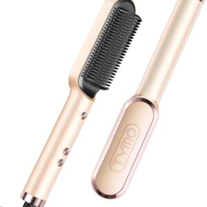 TYMO Ring Hair Straightener Brush – Hair Straightening Iron with Built-in Comb, 20s Fast Heating & 5 Temp Settings & Anti-Scald, Perfect for Professional Salon at Home, Peach