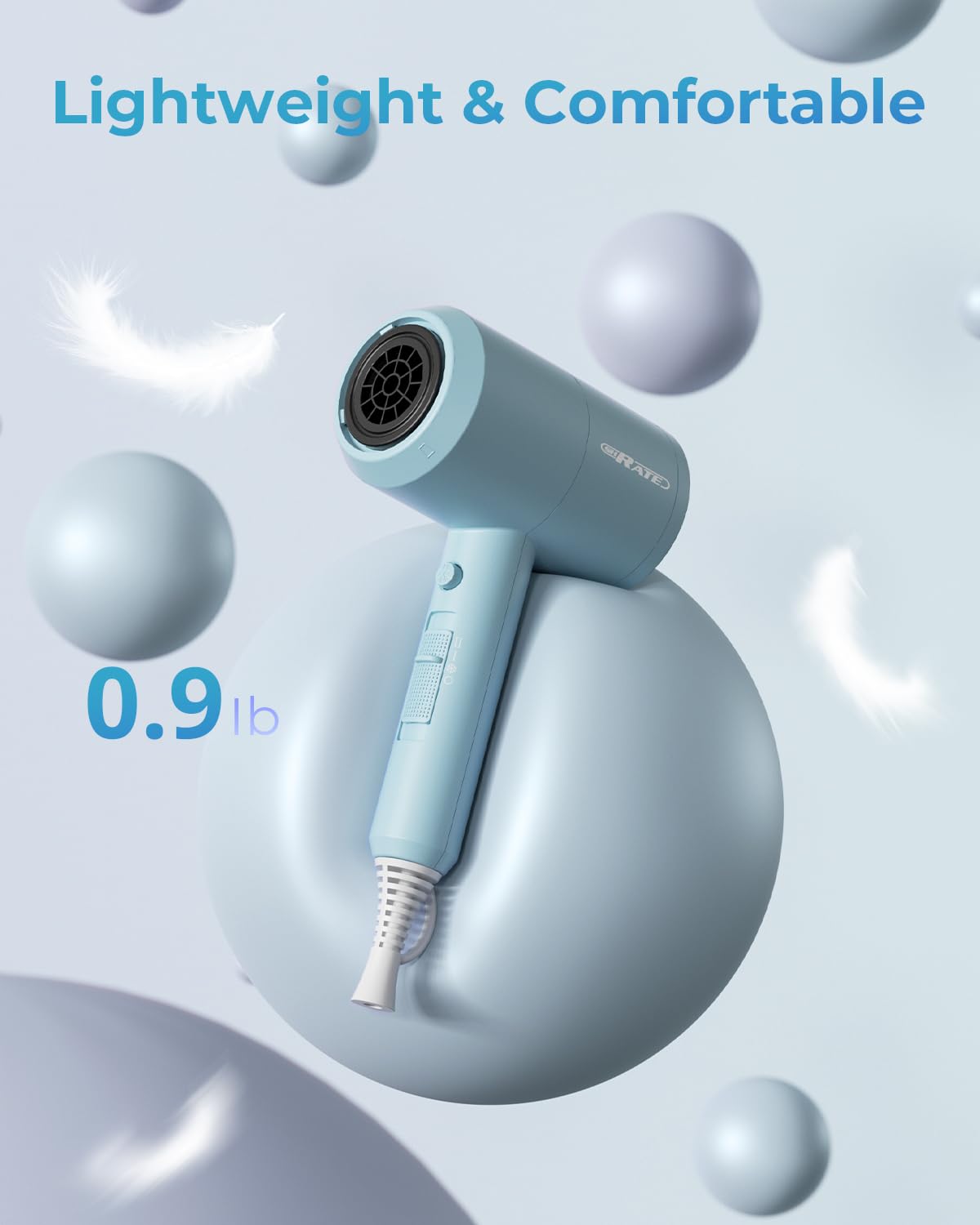 SHRATE Lightweight Ionic Hair Dryer with Diffuser - Powerful 1800W Blow Dryer for Fast Drying - Professional Low Noise Mini Hair Dryer for Travel, Gifts, Hair Styling - Image 3