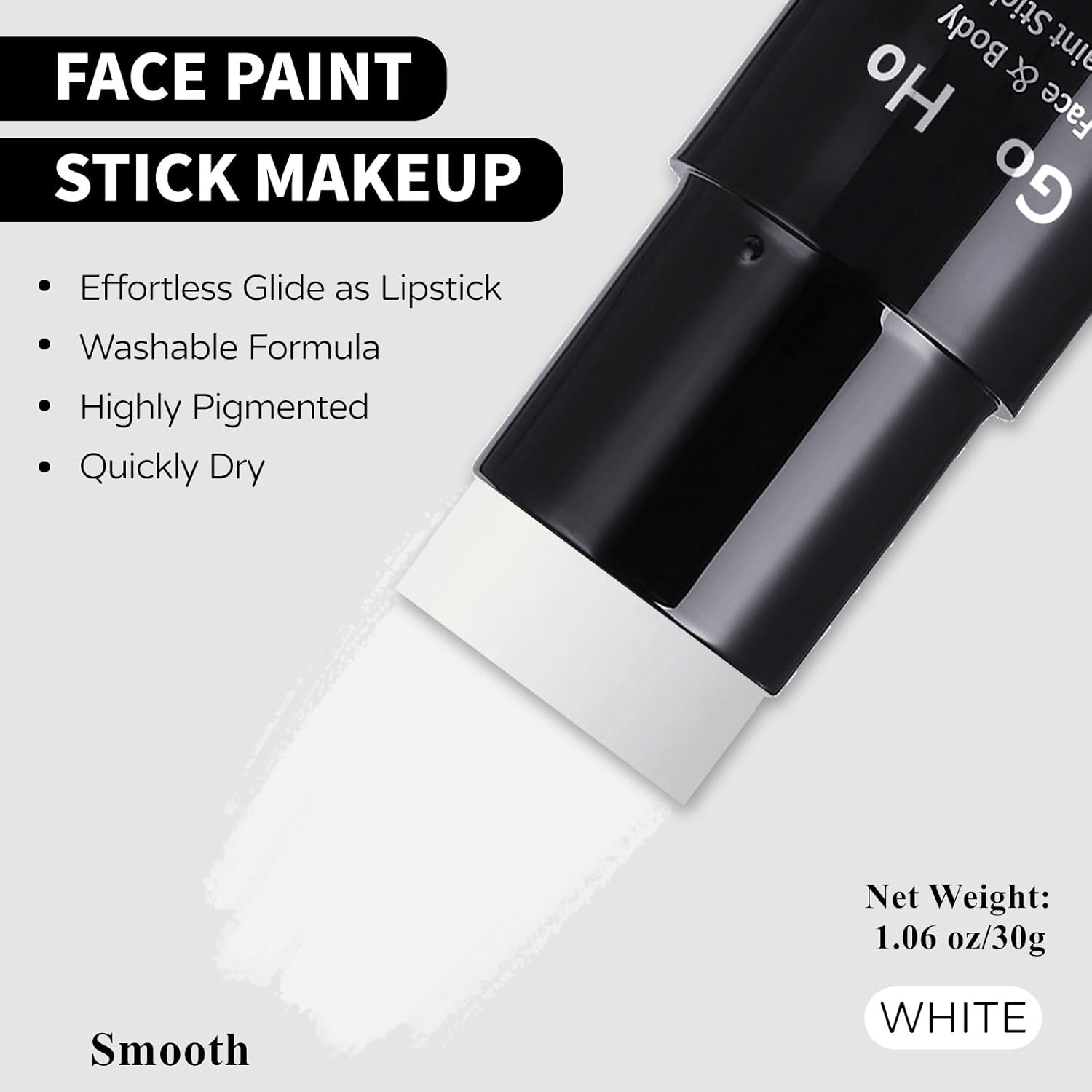 Go Ho White Face Paint,Easily Washable Formula Face Paint Stick,Non-toxic Full-coverage Cream to Powder White Face Body Paint for Halloween Cosplay Zombie Skeleton Clown Goth Makeup - Image 3