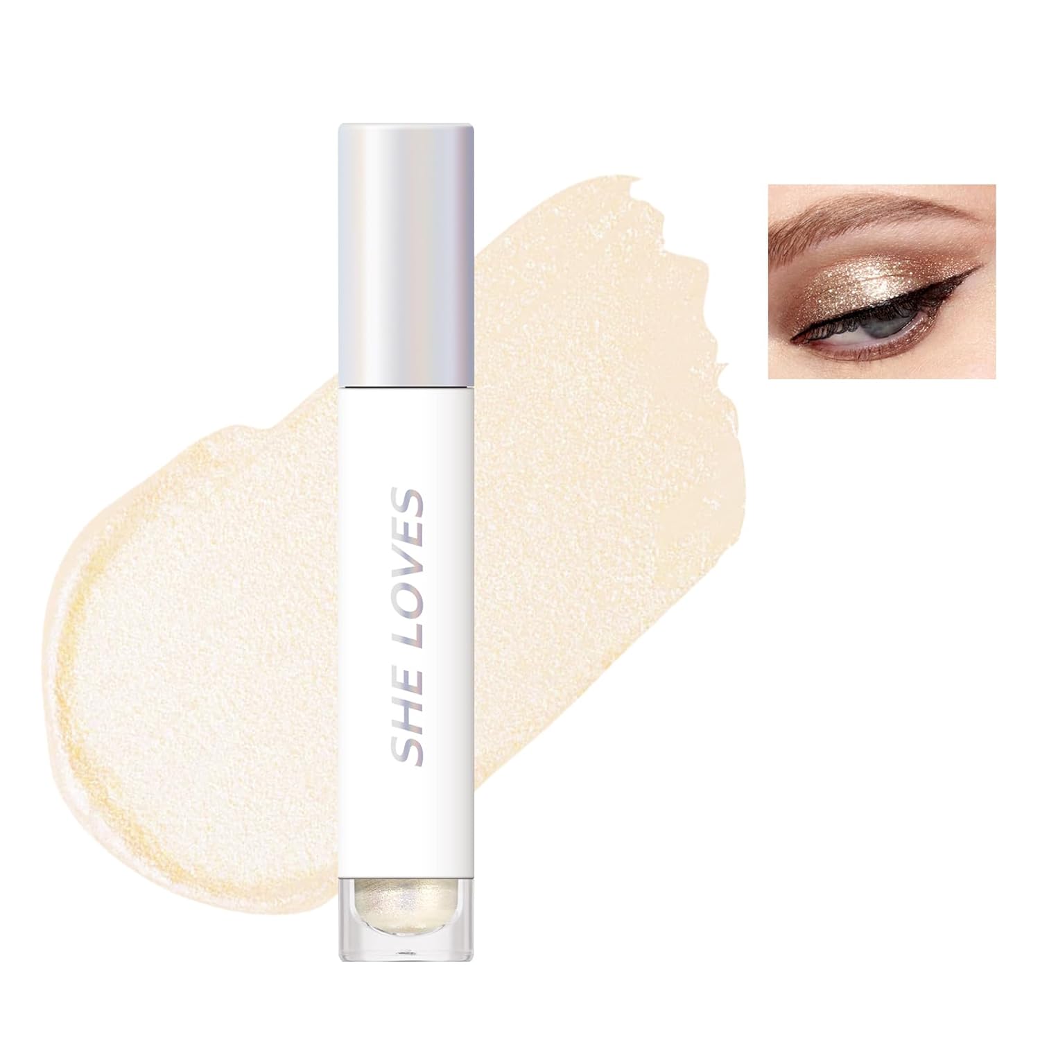 Glitter Eyeshadow, Makeup for Eyes Liquid Metallic Chameleon Sparkle Glow Light Colors, Highly Pigmented, Waterproof Long Lasting, Sequins Highlight Lying Silkworm Eye Cheek Brightening Liquid Eye Shadow (#07)