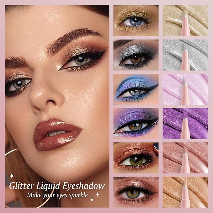 8 Colors Liquid Glitter Eyeshadow Set,Liquid Glitter Eyeshadow, Long Lasting, Quick-Drying, Gel-Based Formula, Creates High-Impact, Multi-Dimensional Eye Looks (set 1) - Image 8