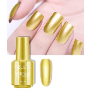 KYDA 18ml Gold Mirror Nail Polish, Bright Colorful Nail Polish for Nail Art, Longlasting Mirror Effect Nail Art Polish, Gorgeous Reflective Manicure Nail Lacquers-Gold, 0.61 fl oz