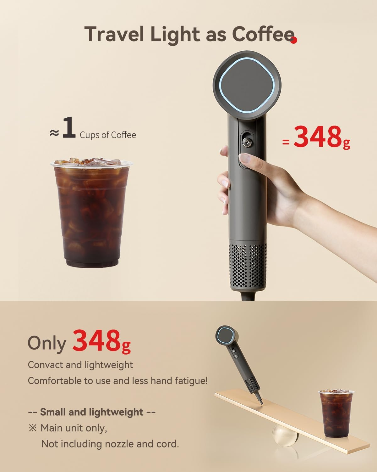 Hair Dryer, 160000 RPM High-Speed Brushless Motor with 500 Million Negative Ions, Professional Ionic Blow Dryer with Magnetic Diffuser & Nozzle,Lightweight for Home Travel Salon(Gray) - Image 5