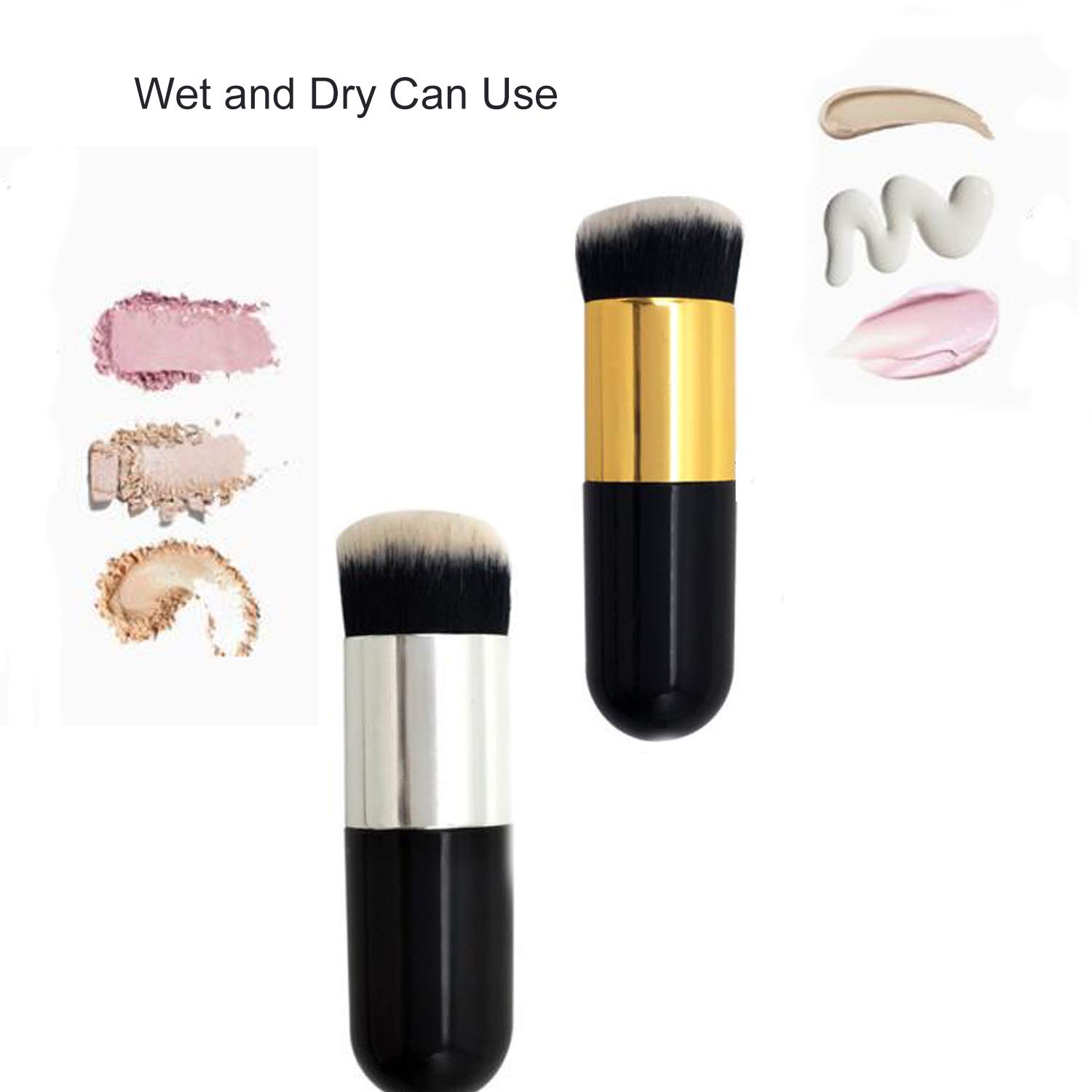 2 Pieces Foundation Brush, Chubby Makeup Brush, Suit For Blending Liquid, Cream or Flawless Powder Cosmetics(Golden & Silver) - Image 3