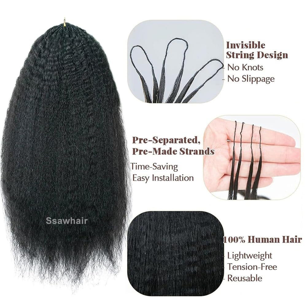 Kinky Straight Crochet Human Hair Knotless Pre-Separated Yaki Straight Human Hair With String Pre-Looped Reusable Feather Crochet Hair Extensions 20Inch 60g 50Strands - Image 4