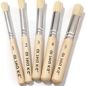 Auhoahsil Stencil Brushes Set, 5 Pcs Natural Bristle Wooden Handle Template Brushes for Wood Wall Model House Painting, Stencil Projects, Card Making, DIY, Crafts and Acrylic Oil Watercolor Painting