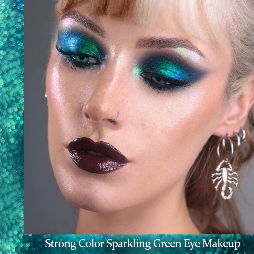 Afflano Single Green Eyeshadow - Shimmery, Highly Pigmented Multichrome, Color Changing Forest Green Glitter, Holographic Chrome Eye Shadow - Image 2
