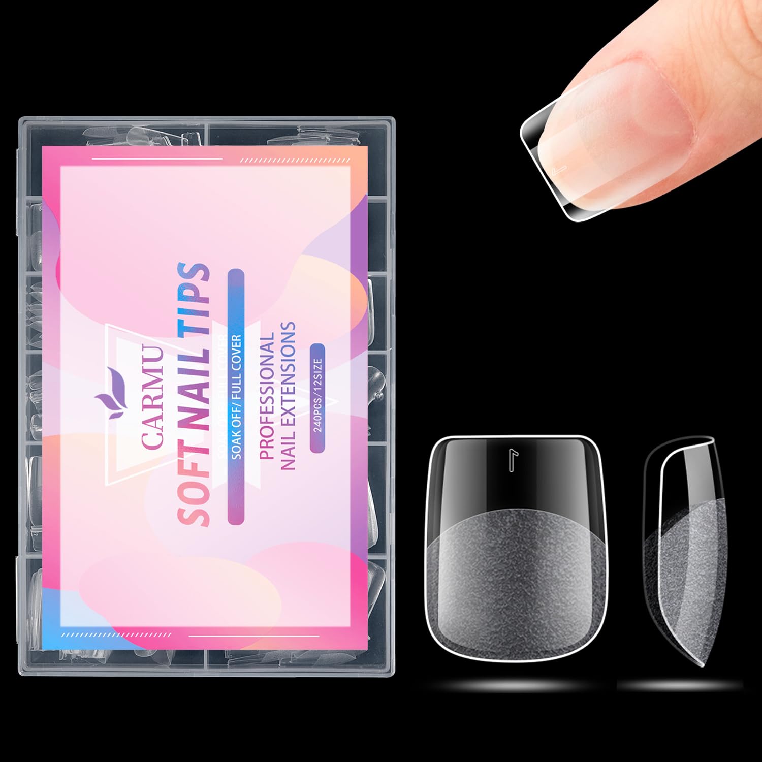 Carmu Extra Short Gel Nails Tips, 240pcs Full Cover Half Matte Acrylic Tips, 12 Sizes Pre-Shaped Short Square Press on Nails False Clear Nail Tips for Nail Extension DIY Salon