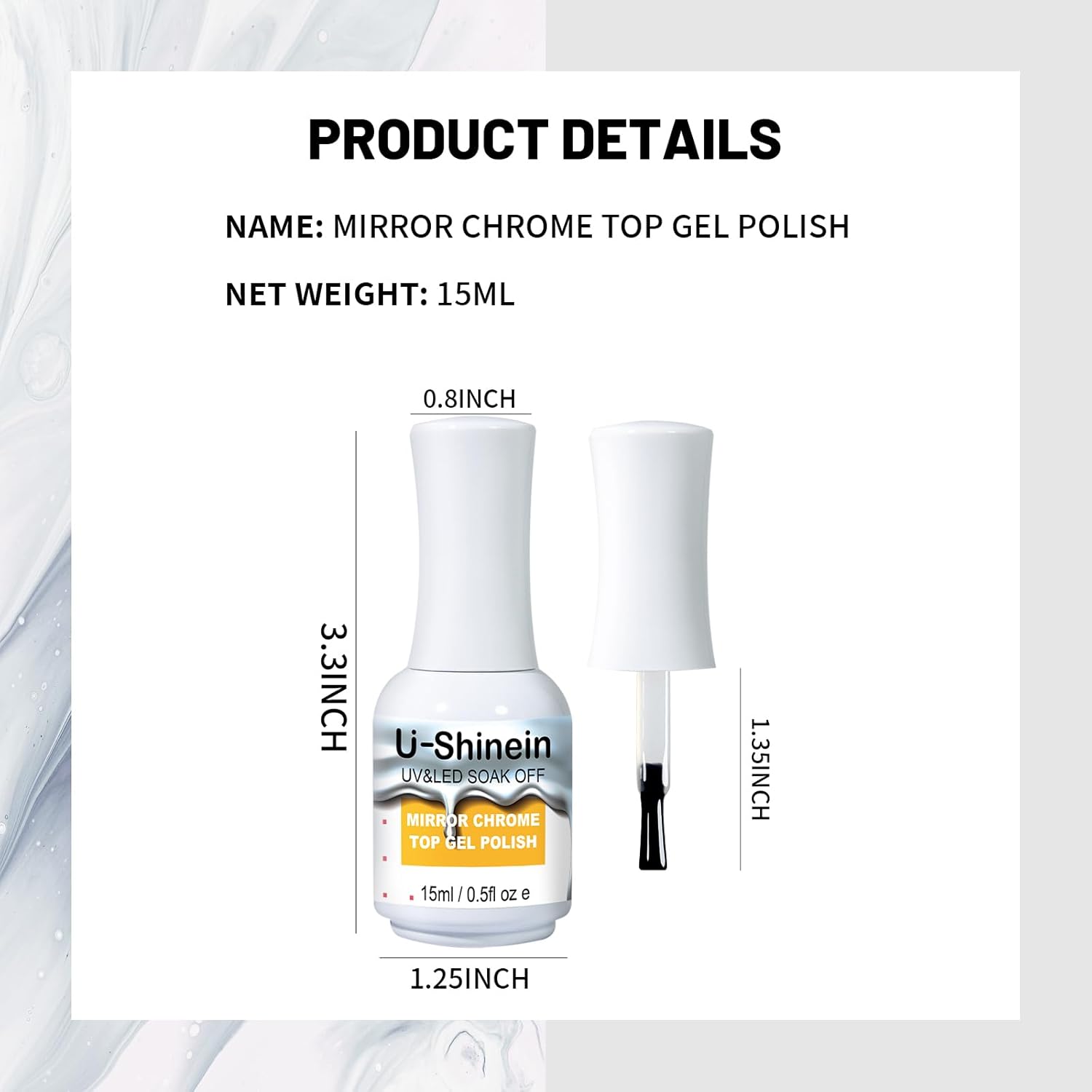 15ml Top Coat for Metallic Painting Gel, No Wipe Top Gel Polish for Metallic Gel Nail Polish, Chrome Nail Polish, Chrome Nail Powder, Mirror Nail Gel, Easy to Make Mirror Chrome Effect - Image 7
