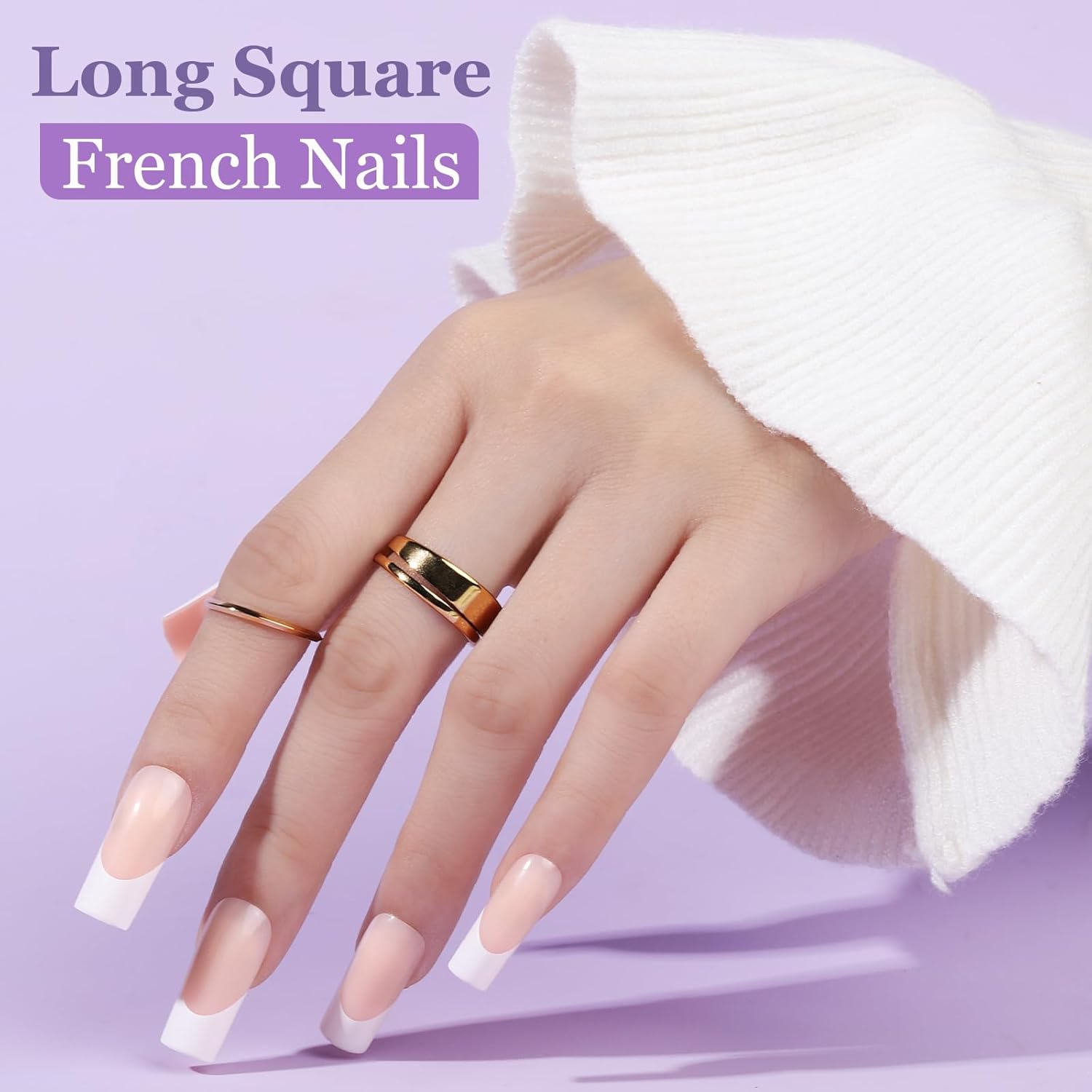Teenitor Long Square French Tip Press on Nails Set, 15 Sizes Available - Image 3