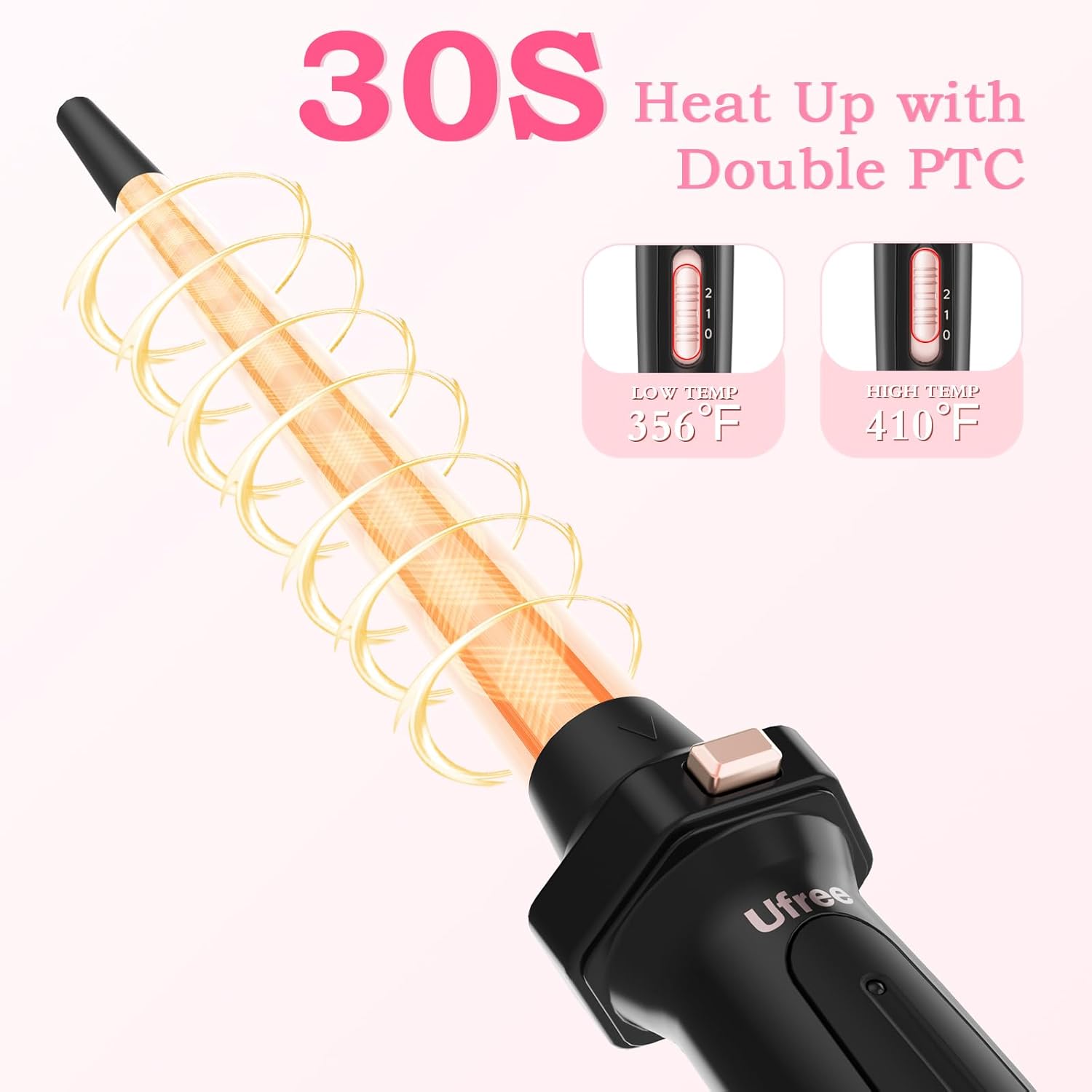 Ufree 5 in 1 Curling Iron with Interchangeable Ceramic Barrels (0.35"-1.25"), Curling Wand Set with Flat Iron Hair Straightener, Instant Heat Up, Dual Voltage Hair Curler, Gifts for Women - Image 3