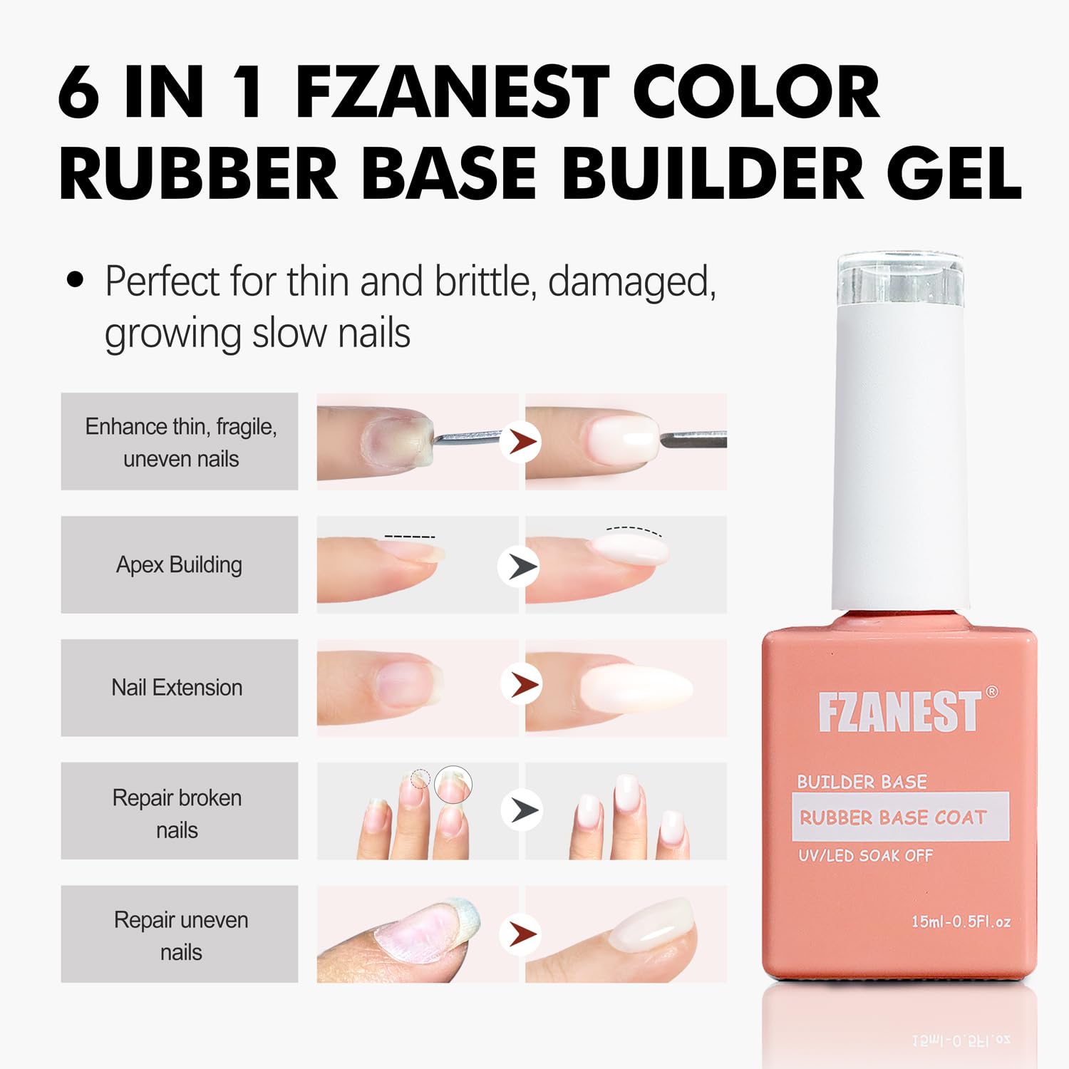 FZANEST Builder Gel For Nails, Milky White Gel Polish Rubber Base For Nail Thickening Strengthener Extension LED Lamp Cured Color Base in A Bottle - Image 3