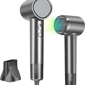 Hair Dryer Ionic, 160,000 RPM Hair Dryers for Women w/Ceramic Technology Nozzle for Fast Drying High Speed Blow Dryer 3-Speed Thermo Control Professional Low Noise Design for Home Travel Salon(Gray)