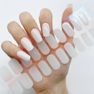Gel Nail Stickers- 20 Pcs Nude White Gel Nails Strips Self-Adhesive Nail Wraps Full Glossy Stick on Nails Ombre Nail Polish Strips No Uv Light Needed Salon Quality Easy to Use and Remove