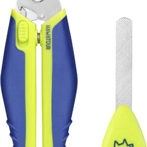 Dog Nail Clippers with Nail File, Professional Pet Nail Trimmers with Safety Guard, Avoid Over Cutting, Grooming Razor for Medium and Large Dog and Cat, Blue Yellow