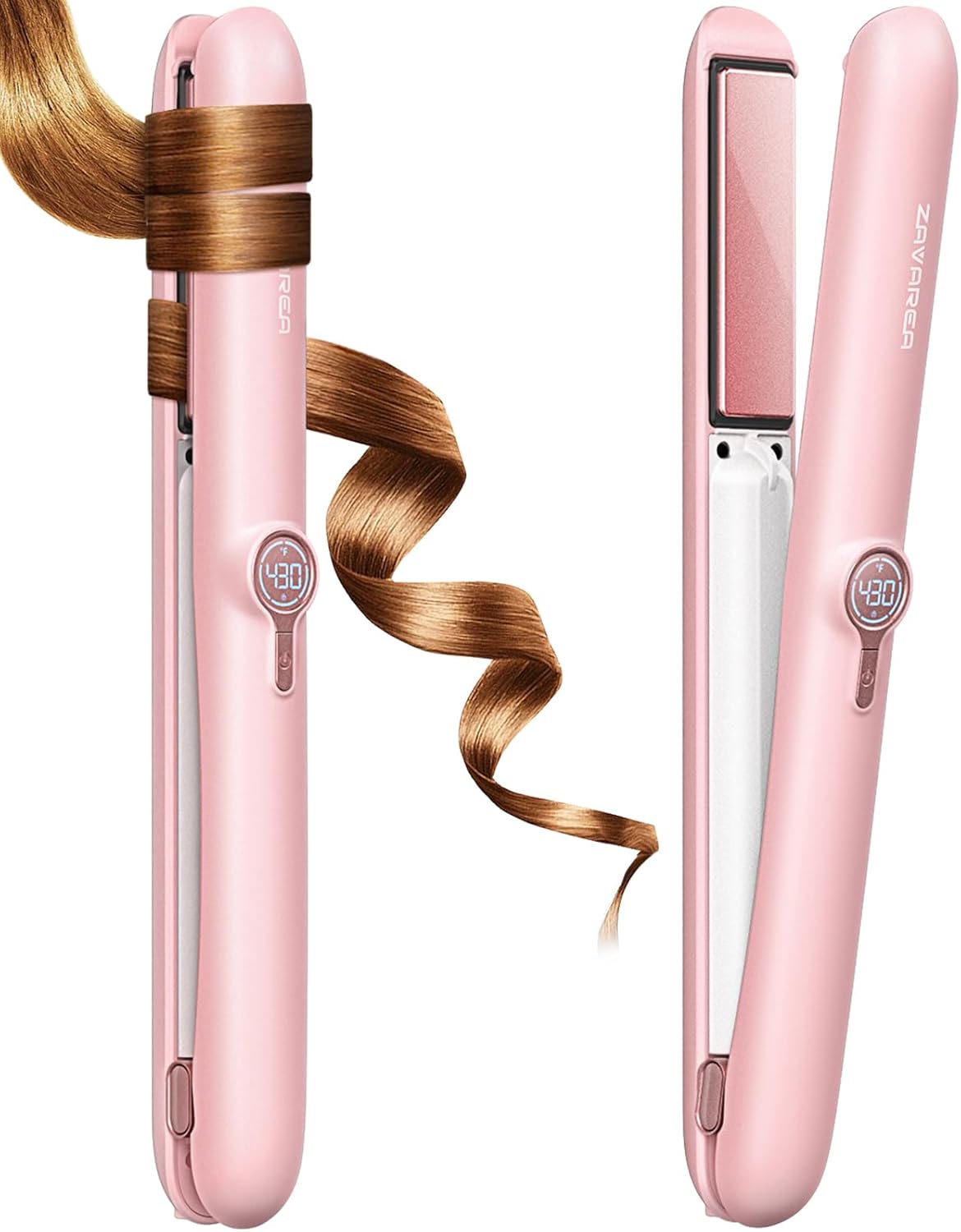 Cordless Hair Straightener and Curler,ZAVAREA Portable Hair Straightener for Travel,Ceramic Cordless Flat Iron for Women,Wireless Straightener 2 in 1,with 9000mAh Battery,5 Temps,USB Rechargeable