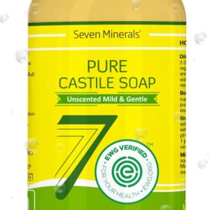 Pure Castile Soap - No Palm Oil, GMO-Free - Gentle Liquid Soap For Sensitive Skin & Baby Wash - All Natural Vegan Formula with Organic Carrier Oils (16 Fl Oz, An Unscented)