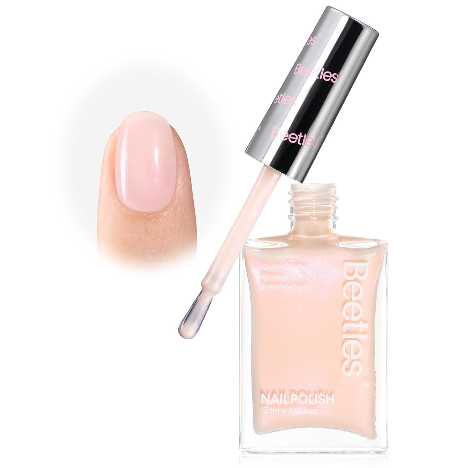 Beetles Nail Polish - Nude Nail Polish Shimmer Nail Concealer Fast Dry Quick Natural Nail Strengthener and Growth Treatment for Thin and Damaged Nails,0.51 FL OZ