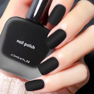 COSMOO 12ml Black Matte Nail Polish, Quick Dry Nail Lacquer for Nail Art Varnish, Mist Effect Matte Finish Velvet Nail Polish, 0.41 fl oz (Black, 0.41 fl oz)