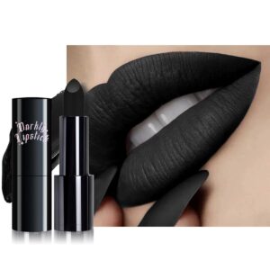 Black Halloween Lipstick Long Lasting for Women, Hydrating Matte Velvet Lip Gloss Nude Liquid Lipstick Intense Lip Color Non Stick Smudge-Proof & Waterproof Lipgloss Goth Lip Stick Makeup-05