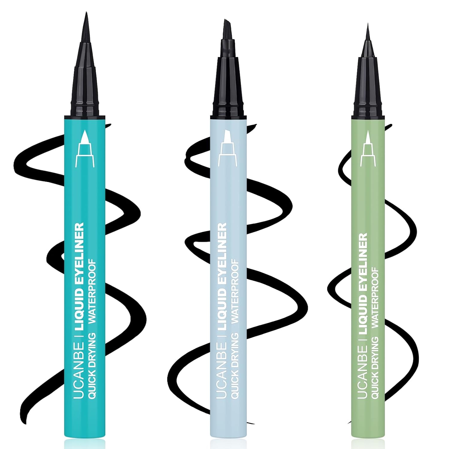 UCANBE 3pcs Black Liquid Eyeliner Kit Included 3 Brush Tip for Ultra Precision, Quick Drying, Smooth Glide, Smudge-Resistant, Waterproof Pigmented Up To 24 Hours Liquid Liner Eye Makeup Set