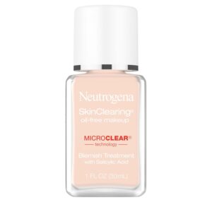Neutrogena SkinClearing Oil-Free Acne and Blemish Fighting Liquid Foundation with.5% Salicylic Acid Acne Medicine, Shine Controlling Makeup for Acne Prone Skin, 20 Natural Ivory, 1 fl. oz
