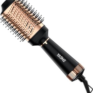 Hair Dryer Brush, 4 in 1 Ionic Blow Dryer Brush with Oval Titanium Barrel, Hair Dryer and Styler Volumizer for Drying, Straightening, Curling and Voluming, Black