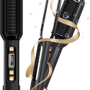 MEKK Hair Straightener Brush - 3D Ceramic Bristles, Anti-Scald Design, 16 Adjustable Temperature Settings, Fast Heating Ionic Hot Comb for All Hair Types, Portable & Safe with Auto Shut-Off