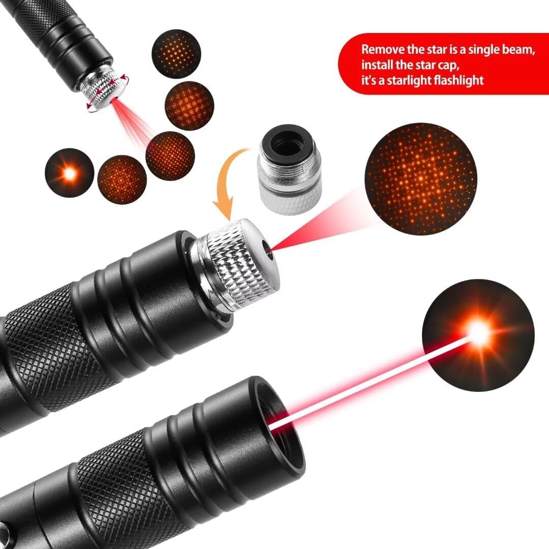 Laser Pointer High Power Rechargeable Lazer Pointer, Laser Pen with Long Range Adjustable Focus with Star Cap, Laser Pointer Pen Suitable for Outdoor, Astronomy, Cats Dogs (Red) - Image 5