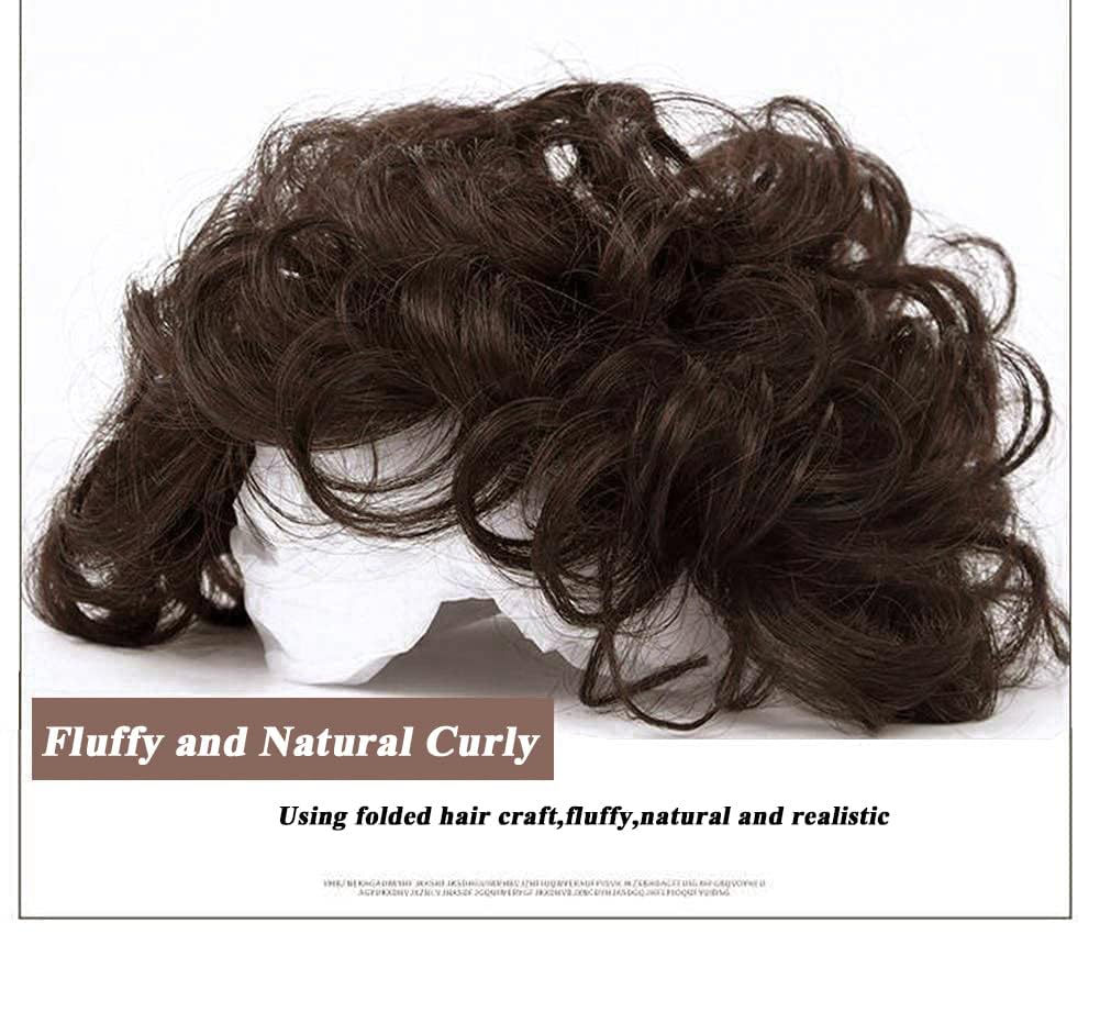Women Short Human Hair Topper Curly Closure Wiglet Hairpiece Clip in Top Hairpiece Natural Weaving bReplacement Hair Topper for Thinning Hair 13x14cm(Dark Brown 6") - Image 4