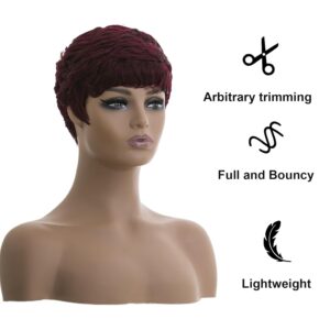 Short Burgundy Pixie Cut Wigs for Black Women Pixie Cut Wigs Burgundy Color Short 99j Wine Red Color for Black Women (Wine Red)