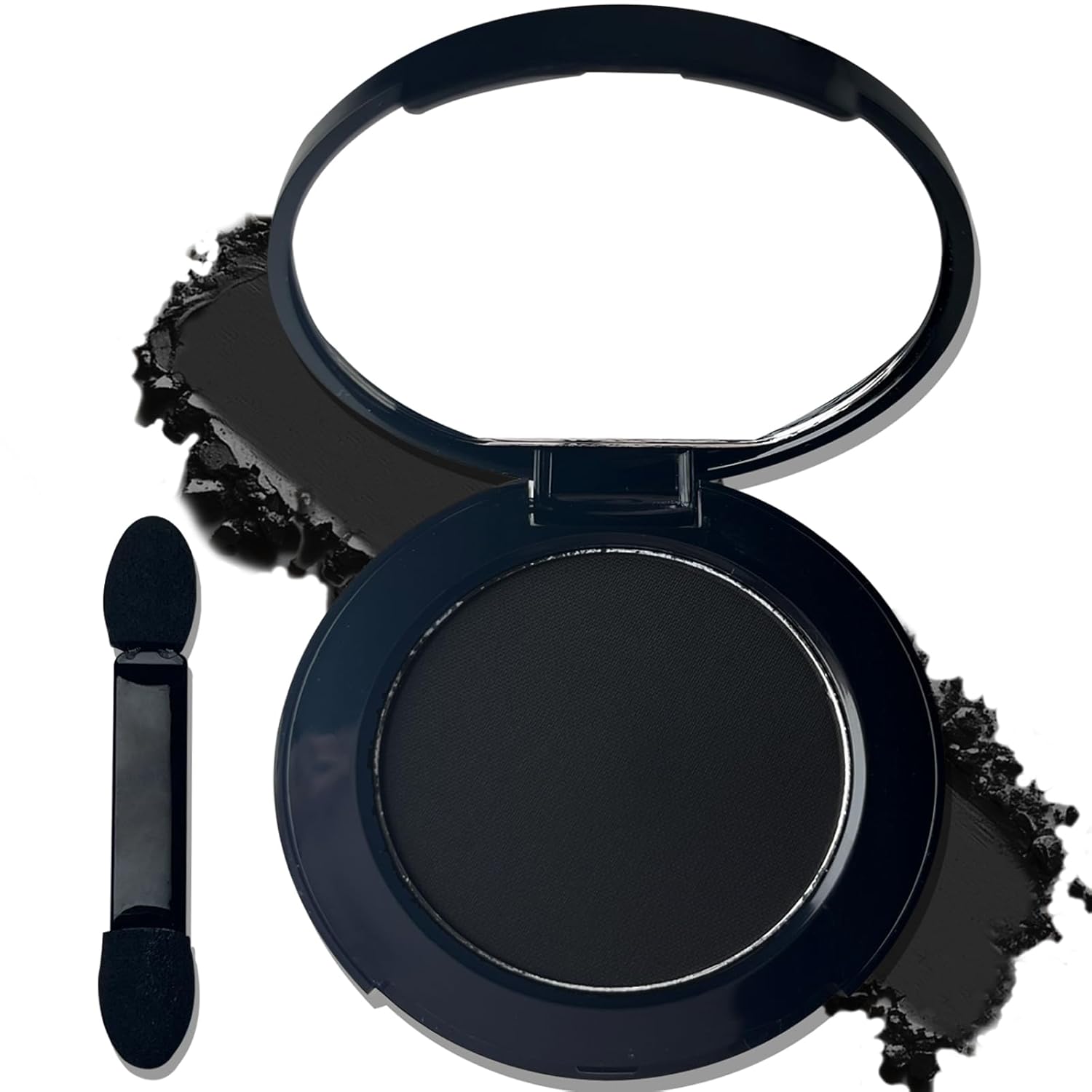 MEICOLY Black Eye Shadow with Mirror,Matte Single Eyeshadow for Halloween,Pressed Powder Eyeshadow Makeup,Matte Shade Eyelid Color Eye Makeup for Women,High Pigment,Long Wear,Waterproof,Intense Color