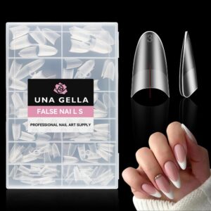 UNA GELLA Almond Gel Nail Tips Full Matte Medium Almond Gel Nail Tips Half Cover 216pcs Medium Almonds Press On Nails DIY Salon for Fake Acrylic False Nails 12 Sizes, Saving Design Gelly Tips