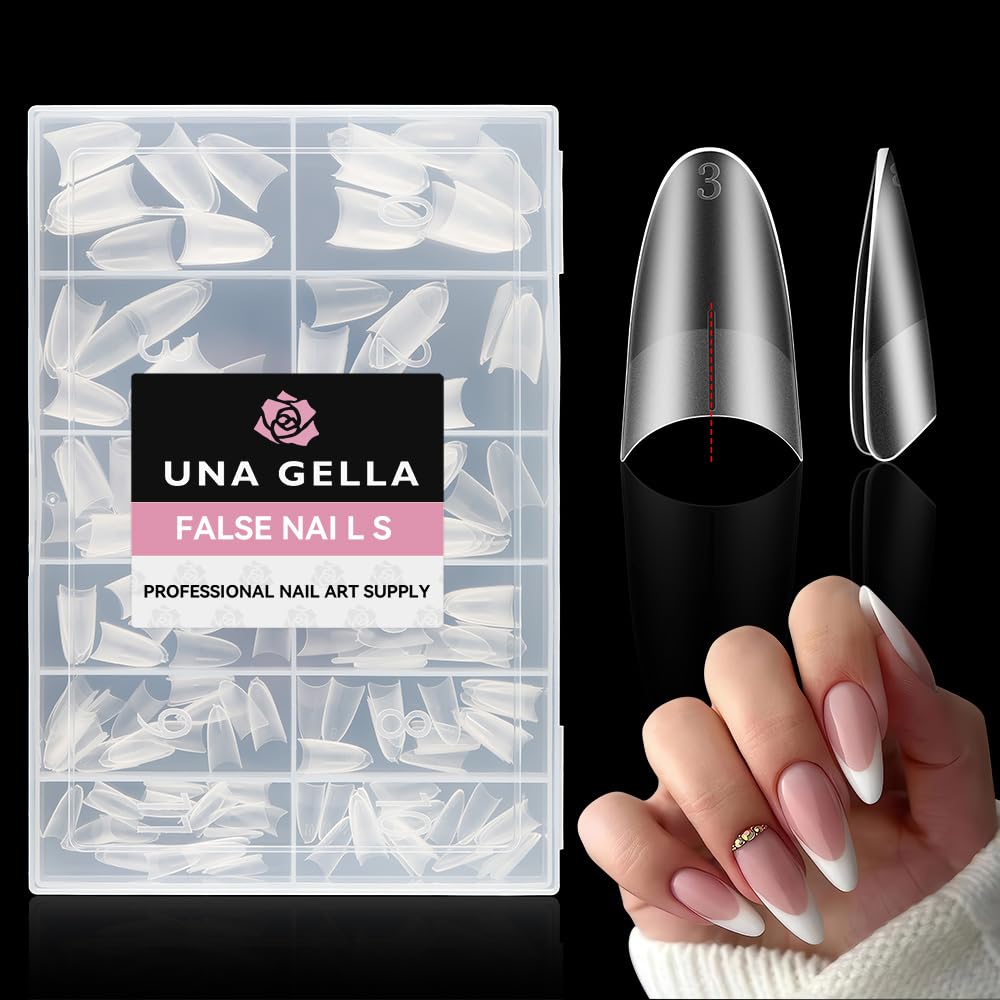 UNA GELLA Almond Gel Nail Tips Full Matte Medium Almond Gel Nail Tips Half Cover 216pcs Medium Almonds Press On Nails DIY Salon for Fake Acrylic False Nails 12 Sizes, Saving Design Gelly Tips