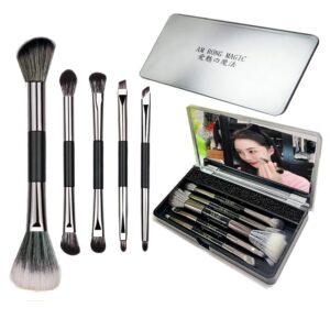 Travel Makeup Brush Set with Mirror- Pack of 10 Pcs Mini Makeup Brushes , Necessary Combination for Daily Makeup.Foundation Concealer Blush Eyeshadow Contour Powder Eyebrow Brush Set