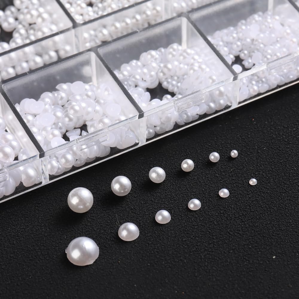 Multi Sizes Round and Half Round Pearls 3D Nail Charms, White Flatback Pearls Nail Jewelry for Women Girls Manicure Nails Supplies DIY Crafts Decorations…… - Image 6