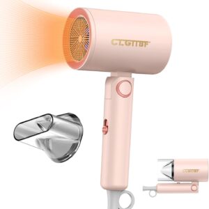 Portable Hair Blow Dryer with Nozzle, Double Blue Light Hair Dryers for Women, 1000W Mini Travel Blow Dryer，Pink
