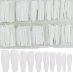 AddFavor 100pcs Coffin Fake Nails Full Cover Long Press on Nails Pure Color Matte Acrylic False Nail Tips for Women and Girls (White)