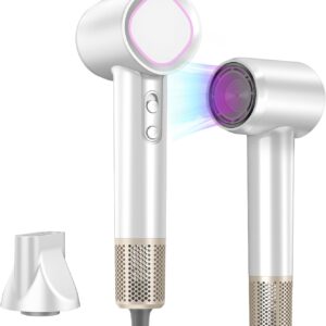 Hair Dryer Ionic, 150,000 RPM Hair Dryers for Women w/Ceramic Technology Nozzle for Fast Drying High Speed Blow Dryer 3-Speed Thermo Control Professional Low Noise Design for Home Travel Salon(White)